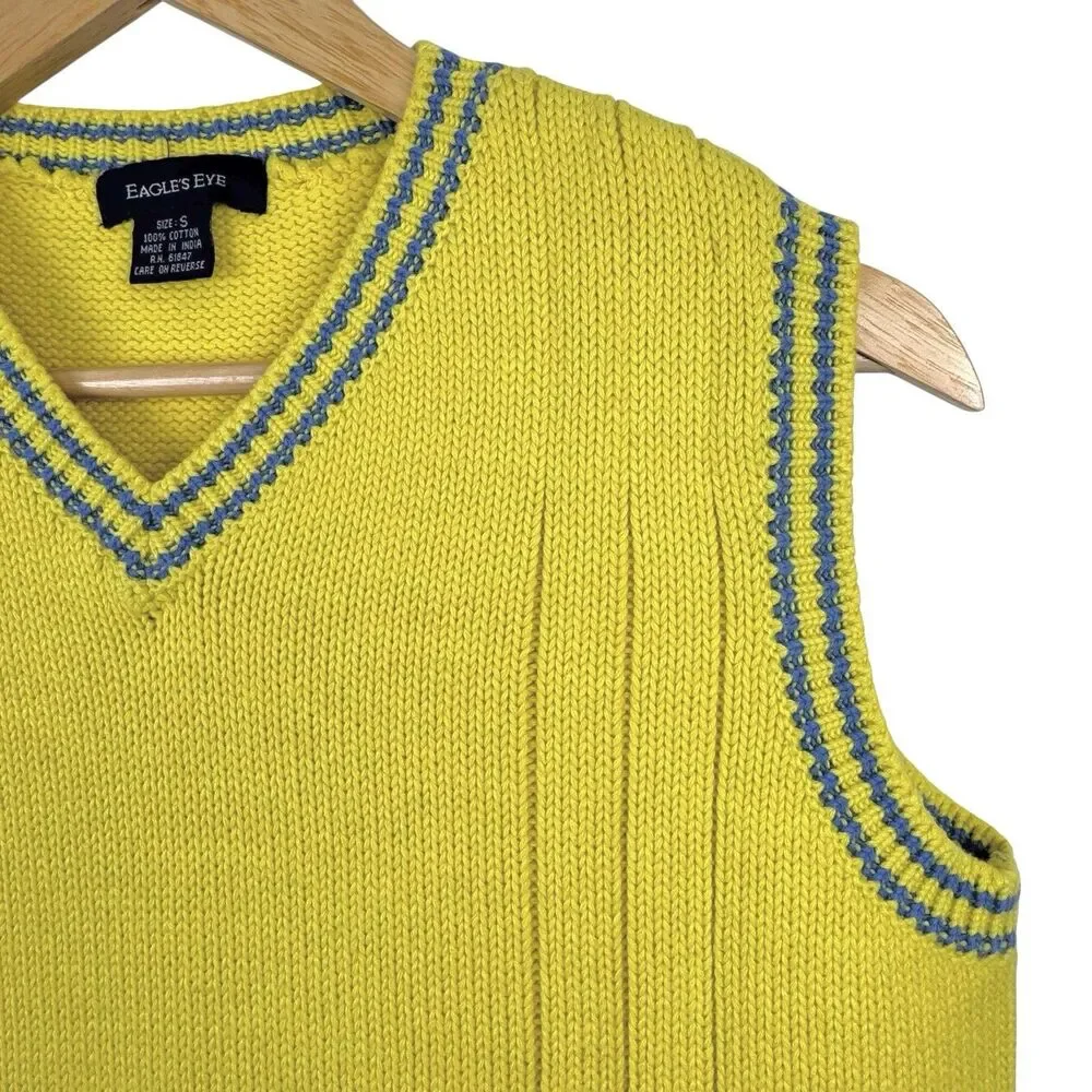 Vintage Eagles Eye Golf Sweater Vest S Yellow‎ Varsity Preppy Academia Old Money